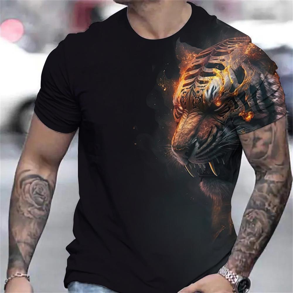 Tiger Print Men's Pattern Design O Neck Novelty T Shirt Temperament Casual Comfortable T Shirt Summer Men's 3D Clothing Tops
