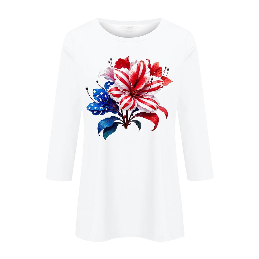 3/4 Sleeve Tops For Women T-Shirt Casual Print Tops T Shirt Round Neck Pullover Blouse