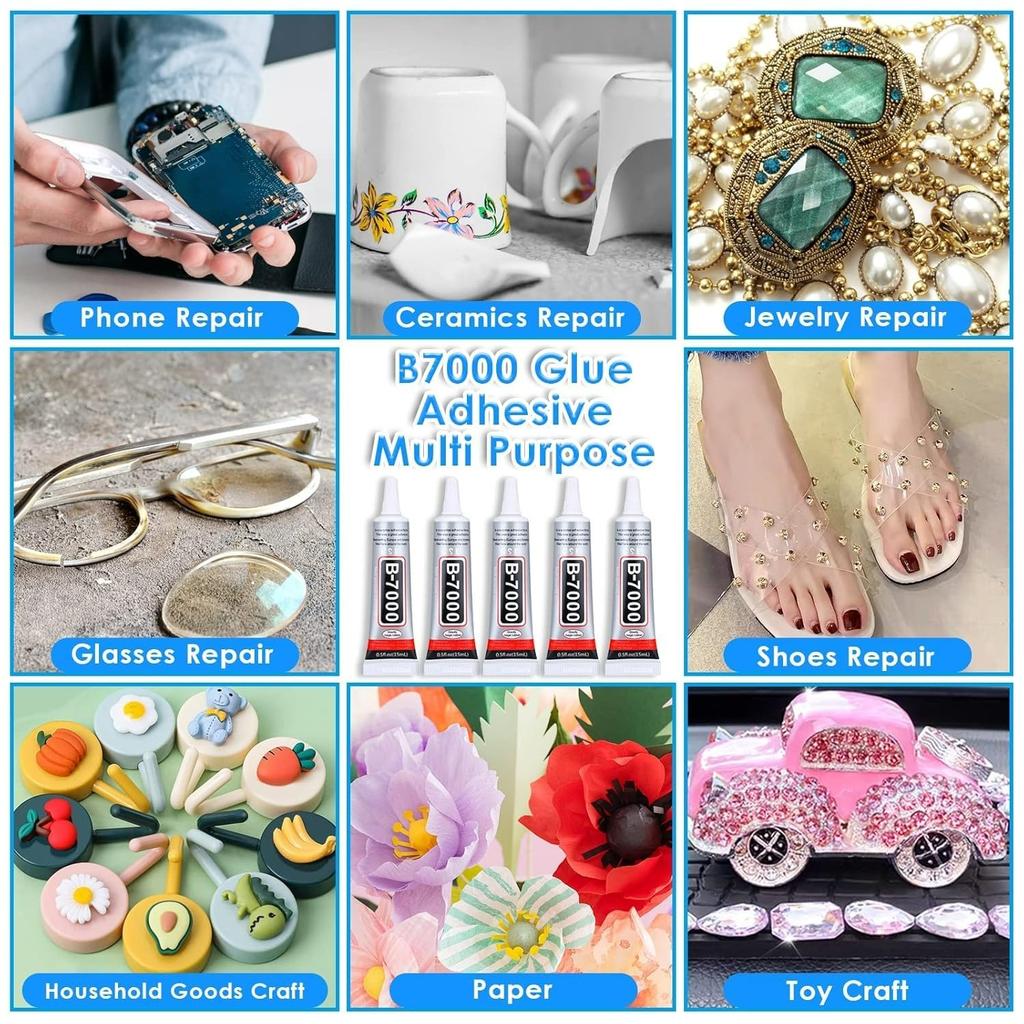 B7000 Jewelry Rhinestones Glue,Clear Super Glue Transparent Industrial Adhesive for Phone Repair Jewelery Making Crafts Gem Fabric Metal Nail Art