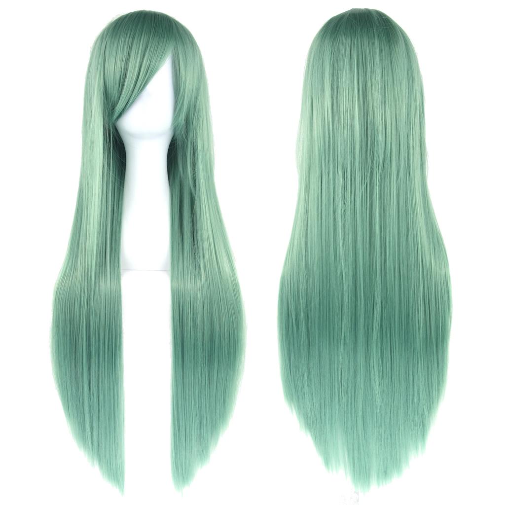 Professional 80cm Long Straight Wigs Pink Green Party Hair Accessories Synthetic Hair Cosplay Wig for Women
