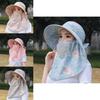 Pattern Flower Fan Women Breathable Sunshade Hat With Detachable Face Mask