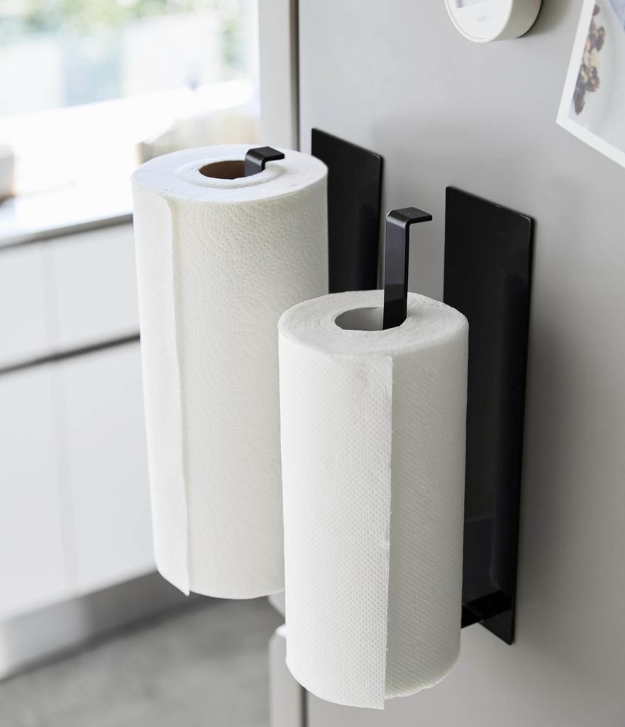 Yamazaki Jitsugyo 5217 Magnetic Kitchen Paper Holder Wide Black Approx. W8XD7.5XH29cm Tower Large Type Compatible