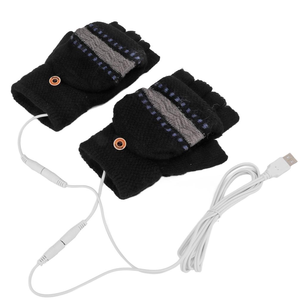 1 пара USB нагреваемых перчаток вязаные без пальцев грелки для рук электрические согревающие перчатки для мужчин для печати спорта улицы черный
