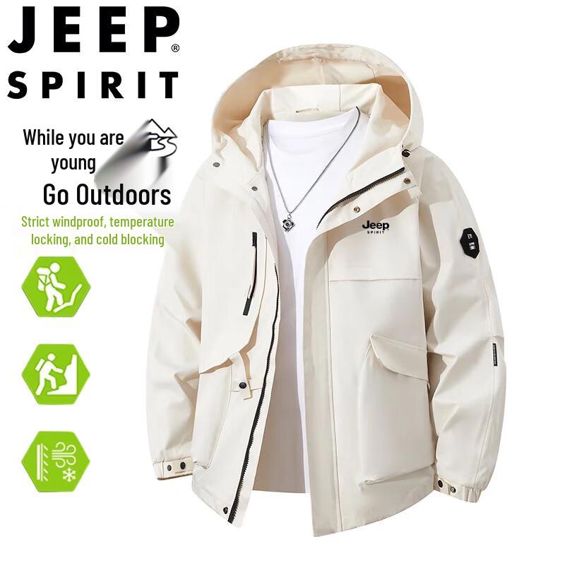 JEEP SPIRIT Men's Hooded Outdoor Windbreaker Jacket
