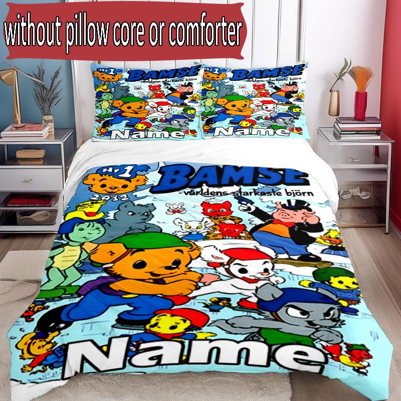 3pcs Duvet Cover Set (1*Duvet Cover + 2*Pillowcase, Without Core), Custom Name Bamse Pattern Bedding Set, Home Bedroom Decor Gift
