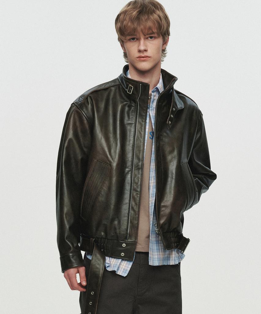 Heute Kain Belted Leather Jacket (Brown)