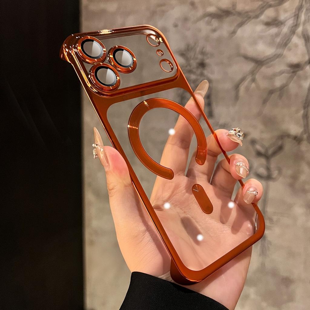 Plating for Frameless Slim PC Case for For Iphone 17 16 1 Pro Max 14 13 12 11 Transparent Borderless Camera Protector Cover