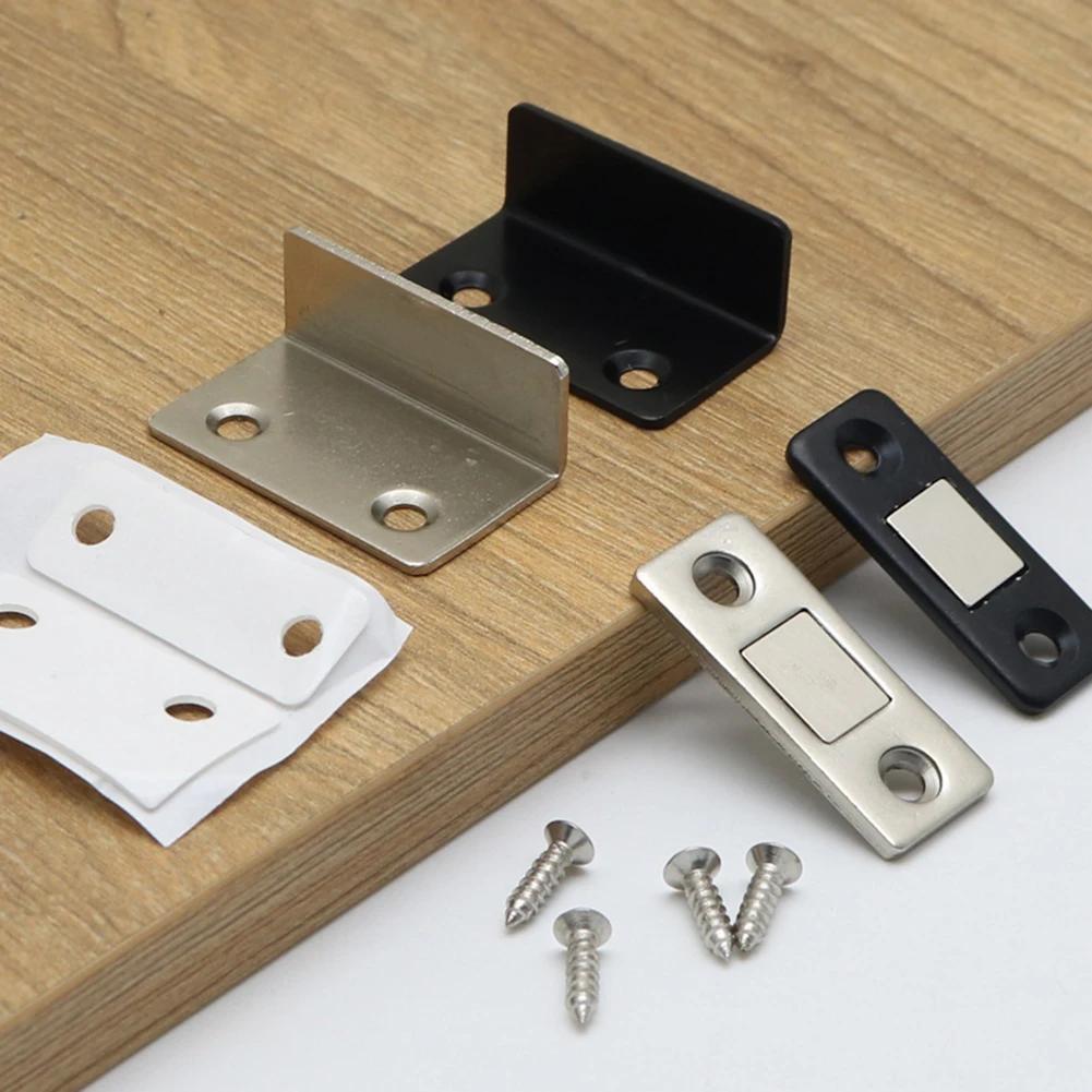 Strong Magnetic Cabinet Catches Punch Free L-Shaped Sliding Door Stop Ultra Thin Invisible Anti Collision Furniture Hardware