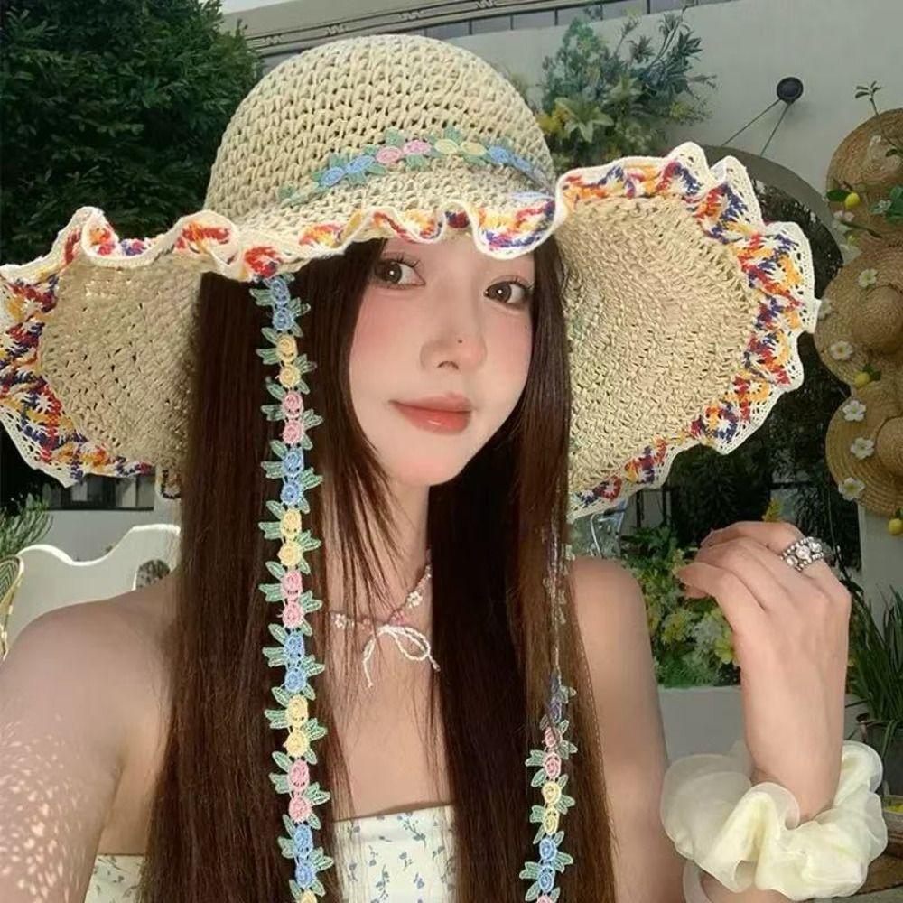Breathable Woman's Straw Hat Elegant Outdoor Beach Hat Simple Women's Sun Visor Hats Casual Wear