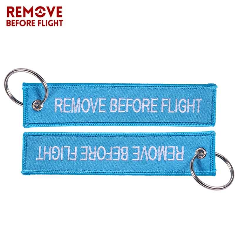 Remove Before Flight 3pcs/set Sky Blue Embroidery Key Fobs Chains Keychains Aviation Gifts