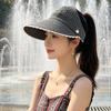Summer new plaid big brim empty top hat outdoor riding shading hollow sunscreen hat can be ponytail bucket hat