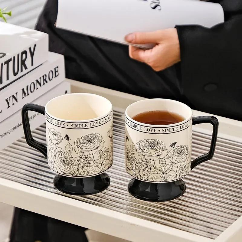 1 шт. 430 мл винтажная керамическая кружка с ложкой Rose Garden Coffee Tea Fruit Juice Milk Высокая чашка для подарков Office Home Drinking Supplies