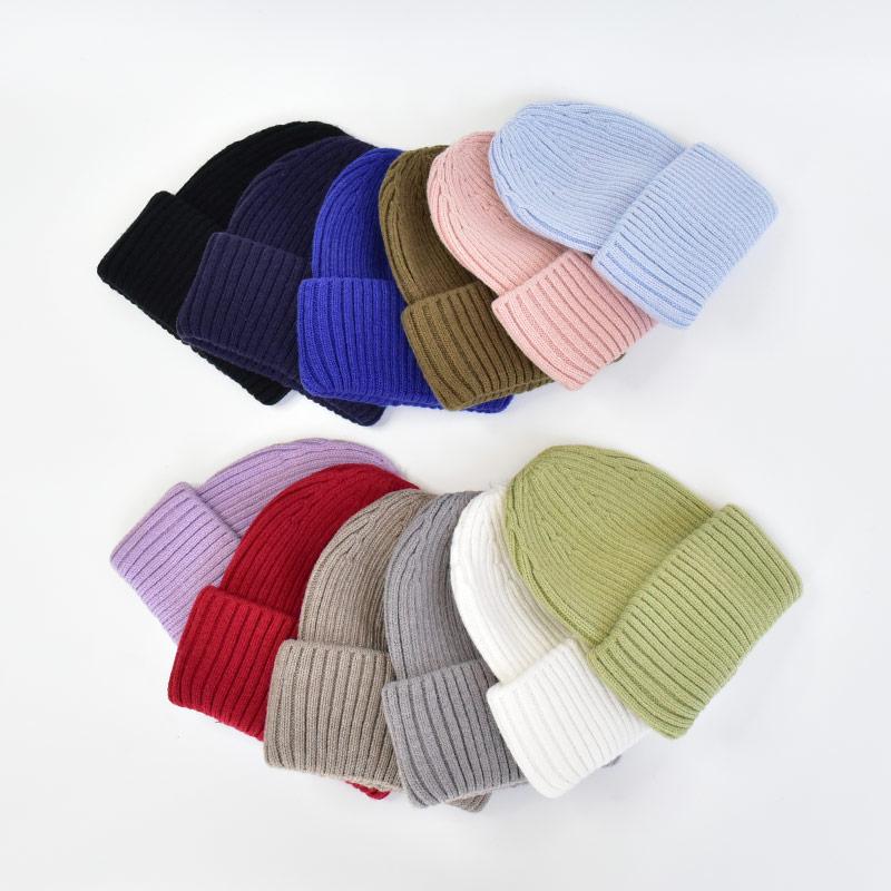 Winter Knit Beanie Hat Unisex Custom Logo Ribbed Wool Knit Beanies Winter Luxury Warm Cuffed Beanie Hat for Women Men