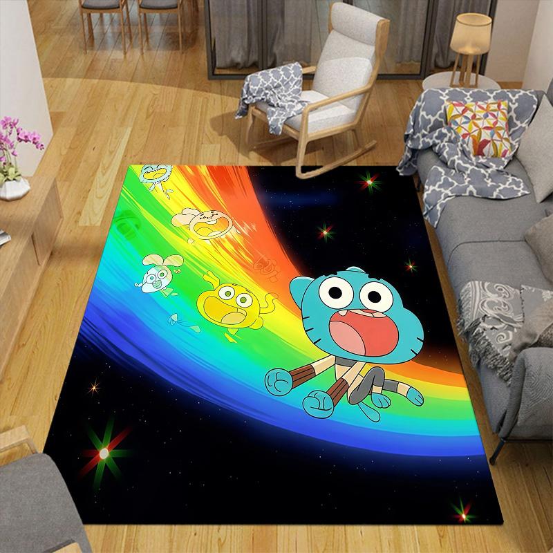 The Amazing World of Gumball Flannel Pattern Square Carpet,Area Rug,Carpet Rug for Living Room Bedroom Sofa Playroom Decor,Non-slip Floor Mat