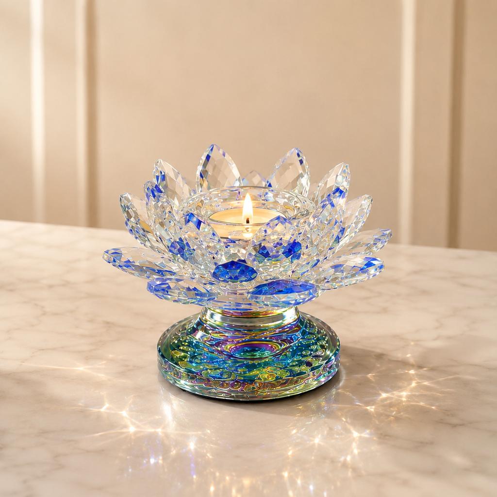 Rotating Resin Lotus Candle Holder Crystal Style Tealight Stand for Home Decor Meditation Wedding and Gift