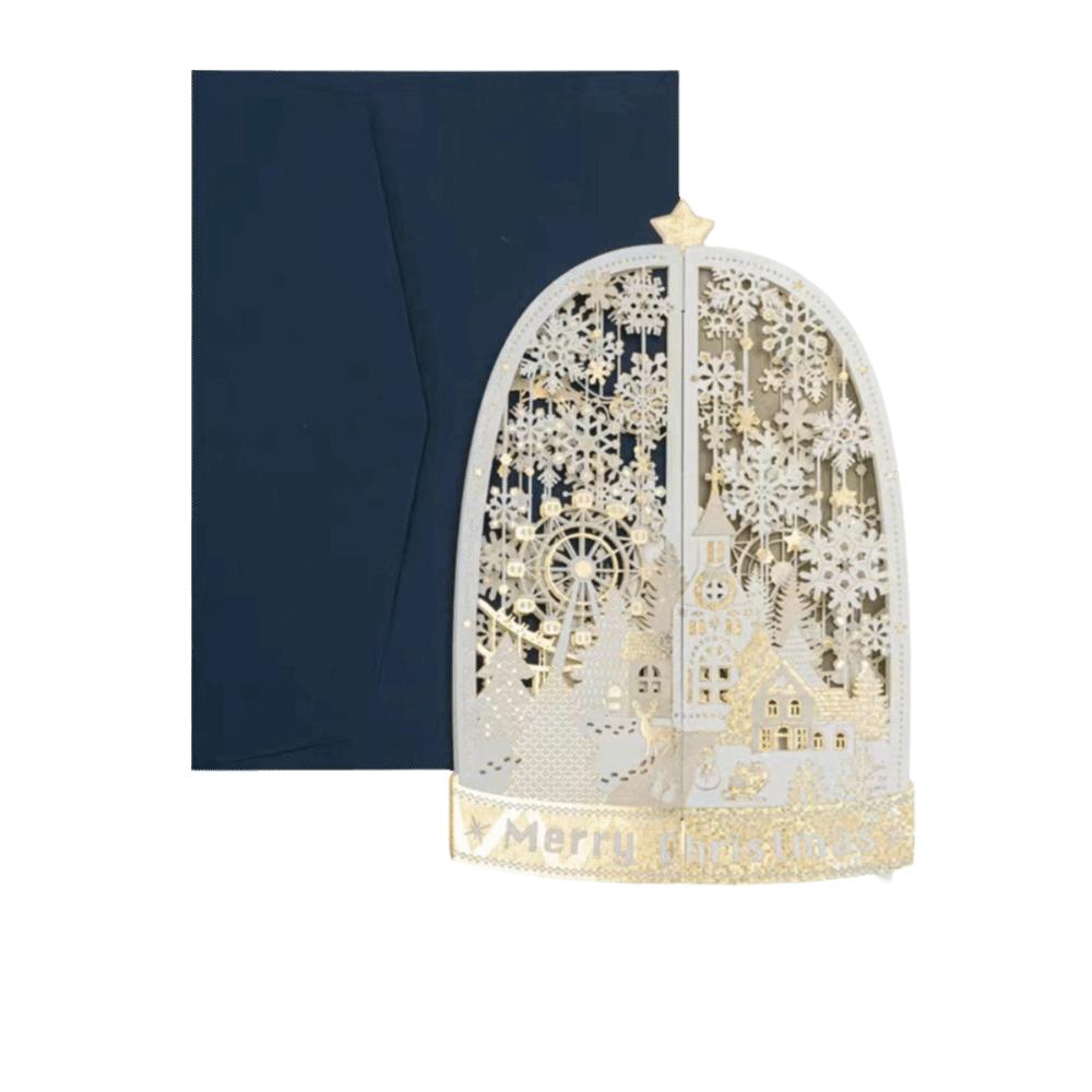 Hot Stamping 3D Pop Up Card Laser Cut Popup Card Exquisite Blessing Card Christmas Gift