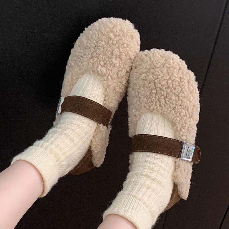 Меховые женские балетки на плоской подошве, модные зимние сапоги для женщин 2025 года, зимние дизайнерские новые повседневные удобные теплые туфли Мэри Джейн