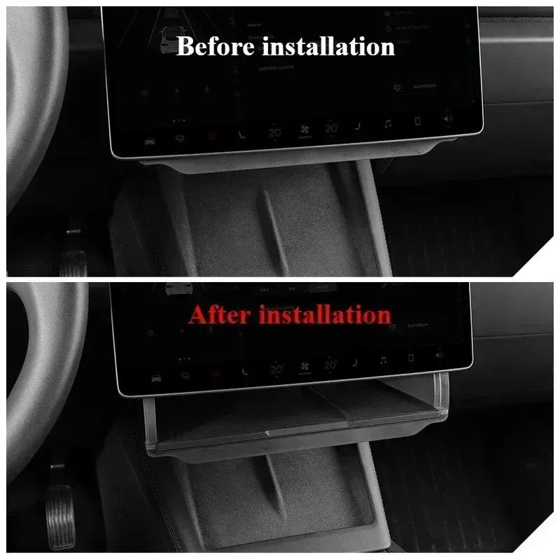 Under Screen Storage Box for Tesla Model Y/3+ Highland Model Y juniper Central Control Hidden Storage Organizer Tray Accessories