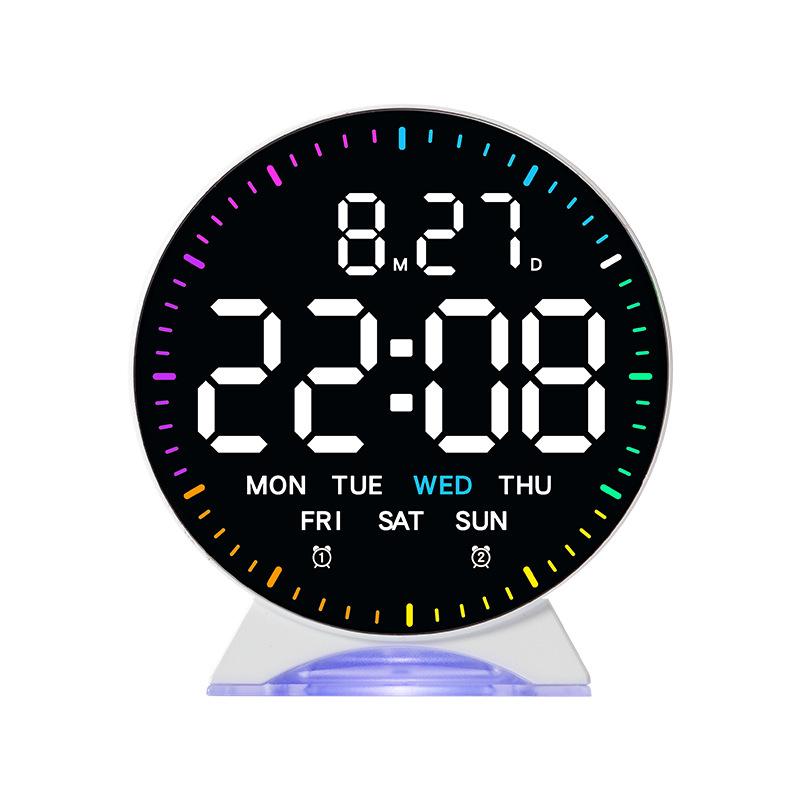 LED Digital Alarm Clock Week Date Second Hand Display Brightness Adjustable 2 Alarms Table Ambient Light 12/24H Electronic Clock
