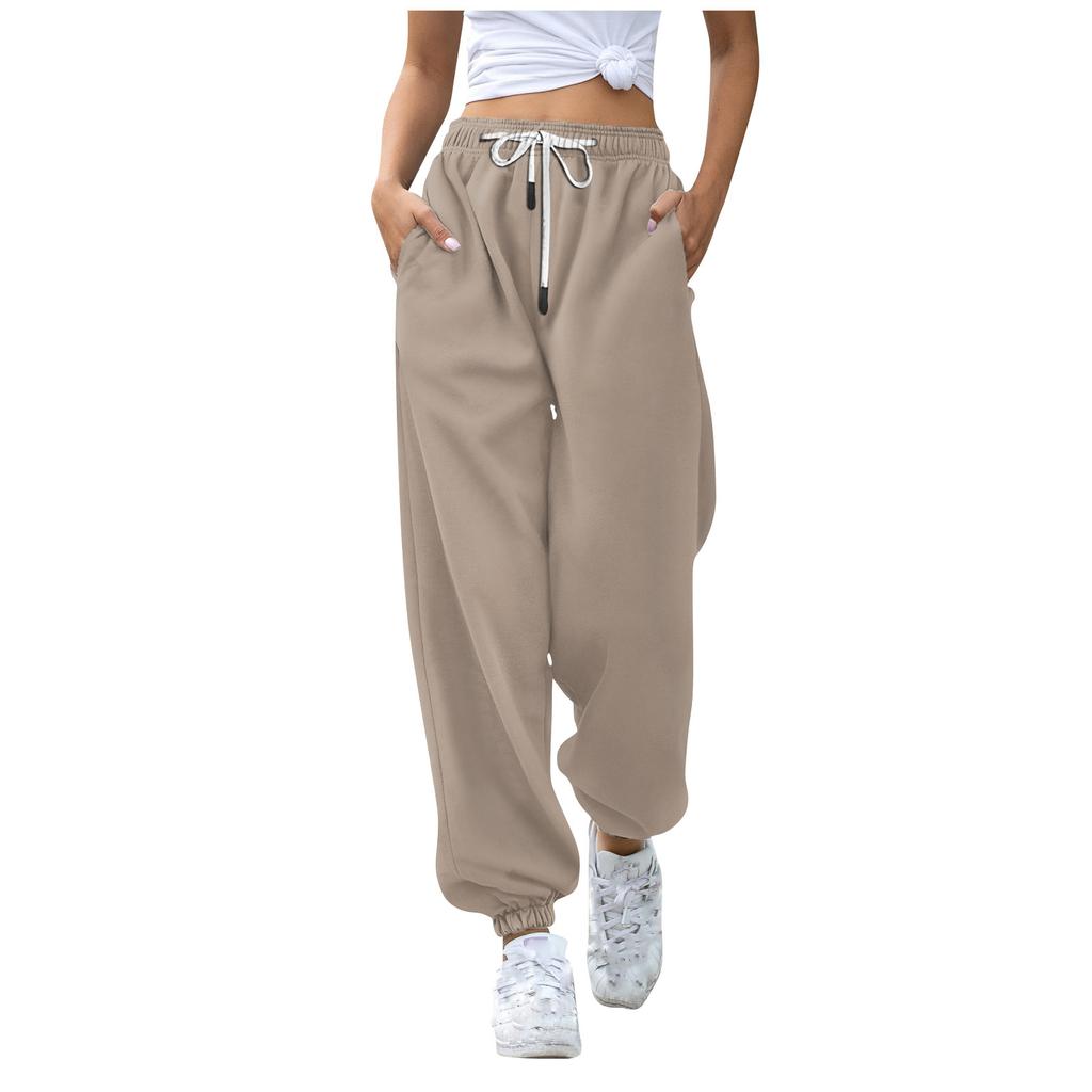 Women's Fashion Solid Colour Casual Drawstring Elastic Waist Drawstring Trousers