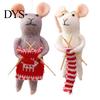 Soft Wool Felt Animal Figurines Christmas Mouse Ornament, Handmade Felted Hanging Decoration, Charming Window Displays Cute Knitting Doll for