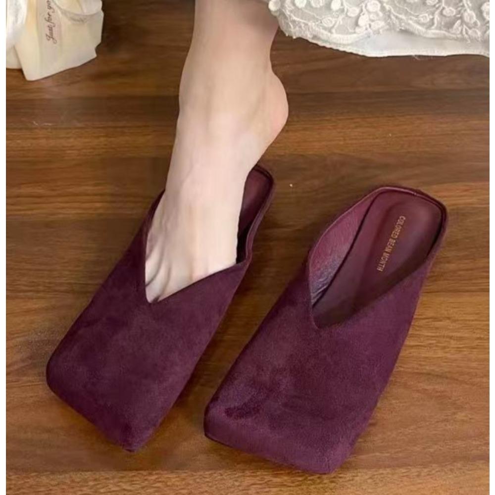 Fashion Women Suede Flats Mules Shoes Square Toe Slingback Slippers Casual Sandals 2026 Trend Summer Dress Flip Flops Cozy Mujer Slides