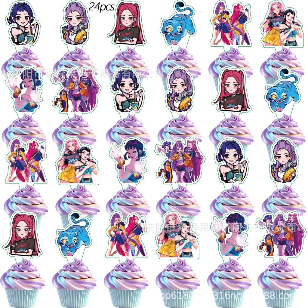 New Demon Hunter Cake Picks Birthday Party Set Demon Hunter Girl Group Cake Plaque Party Decoration