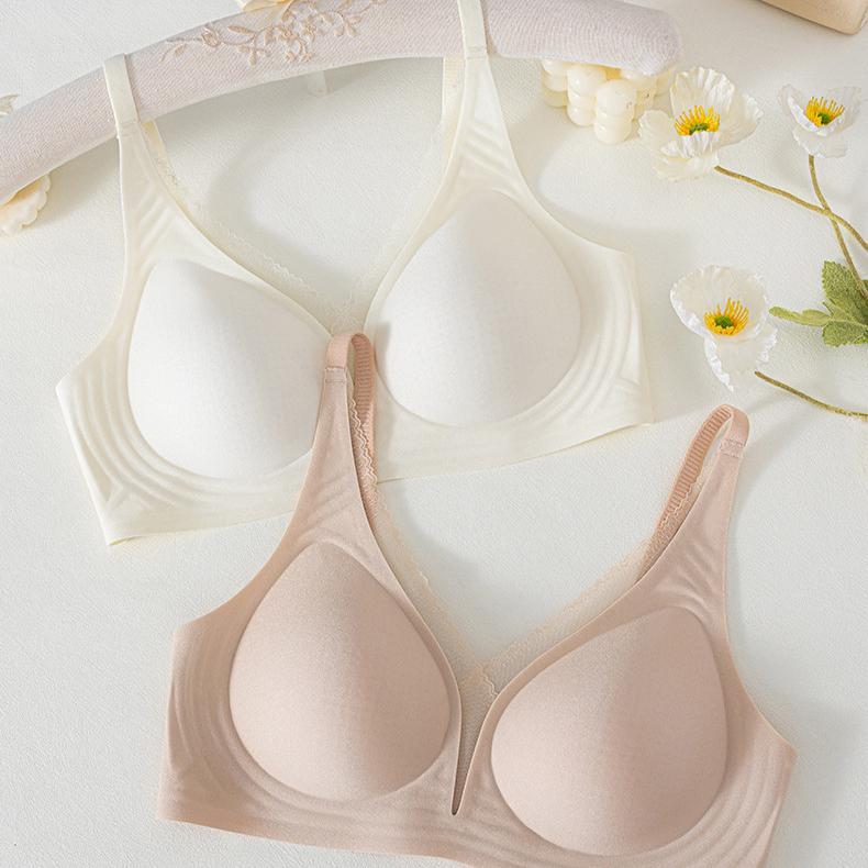 Seamless Lingerie Women's Semi-fixed Cup Gathering Bra for Breast Retraction and Anti-sagging Thin Design Without Underwire Push Up Bra