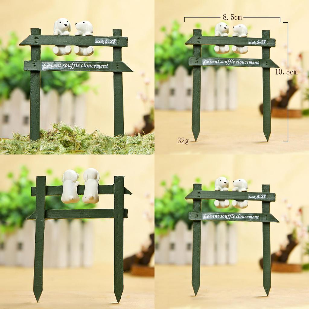 Fence Creative White Dog Scene Mini Model Ornament For Decoration Garden