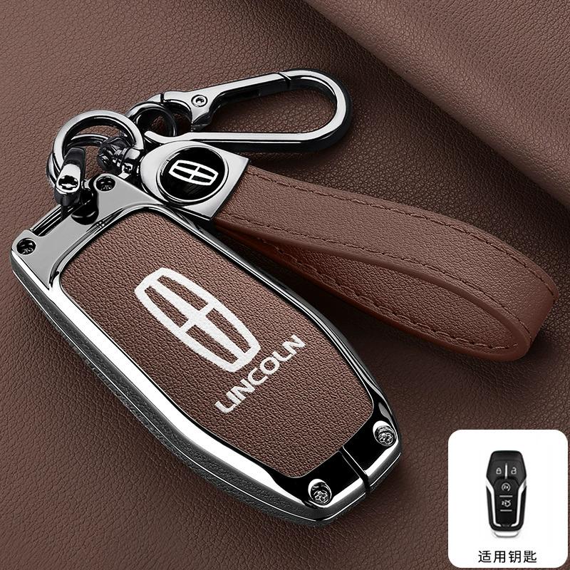 For Lincoln Navigator 2 Mkx Mkz Mkc Mkt Mks Continental Diecast Zinc Alloy Leather Car Key Housing Cover Bracket Protector sl1