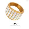 French Retro White Seashell Titanium Steel Ring - Wide, Exaggerated Style for Women