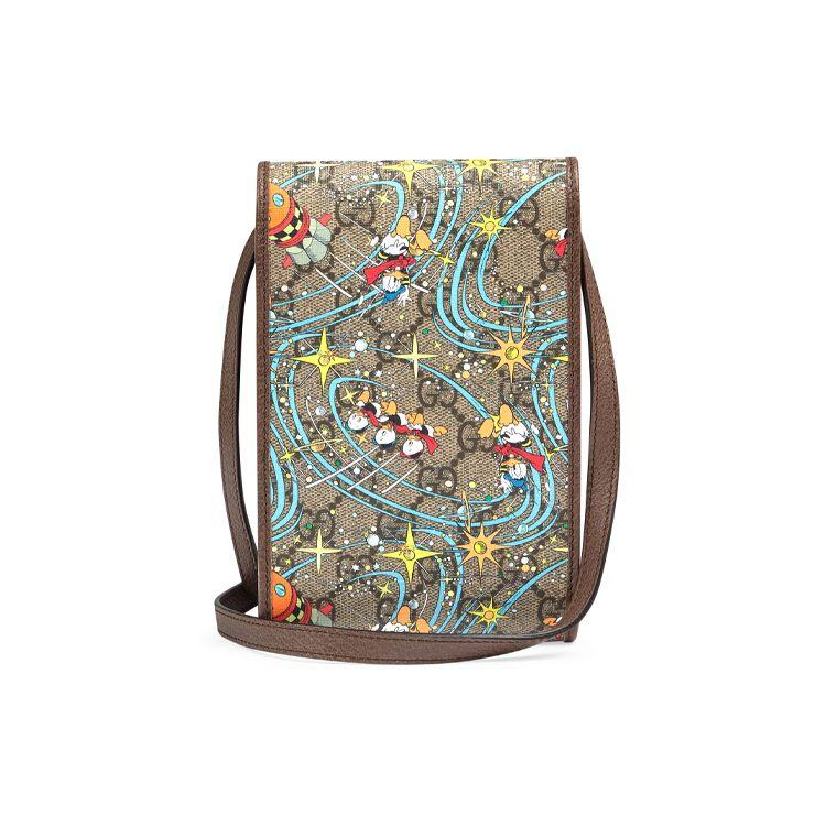 Gucci X Disney Donald Duck Print Logo Leather Canvas Flap Phone Bag Unisex Shoulder Bag Ebony 647927-2N9AT-8679