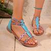 Женские сандалии на плоской подошве в богемном стиле, сандалии-гладиаторы с застежкой на носок, женская летняя повседневная пляжная обувь в стиле ретро, ​​Нескользящие шлепанцы