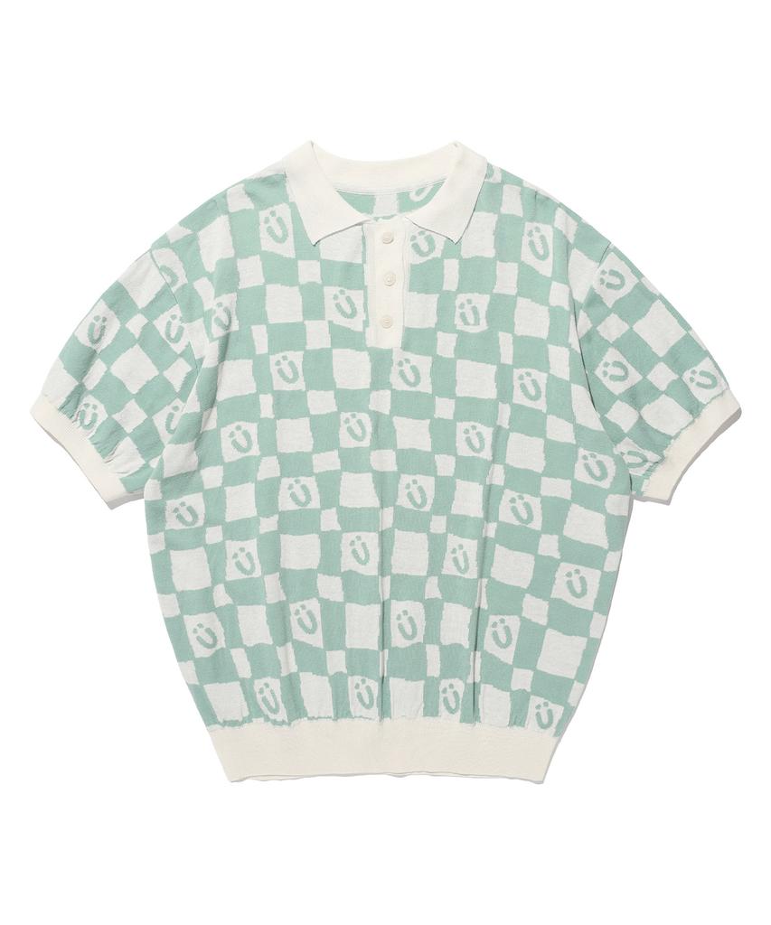 ISTKUNST Checkerboard Smiley Collar Half Knit_Mint(Ik2Dmmk641A)