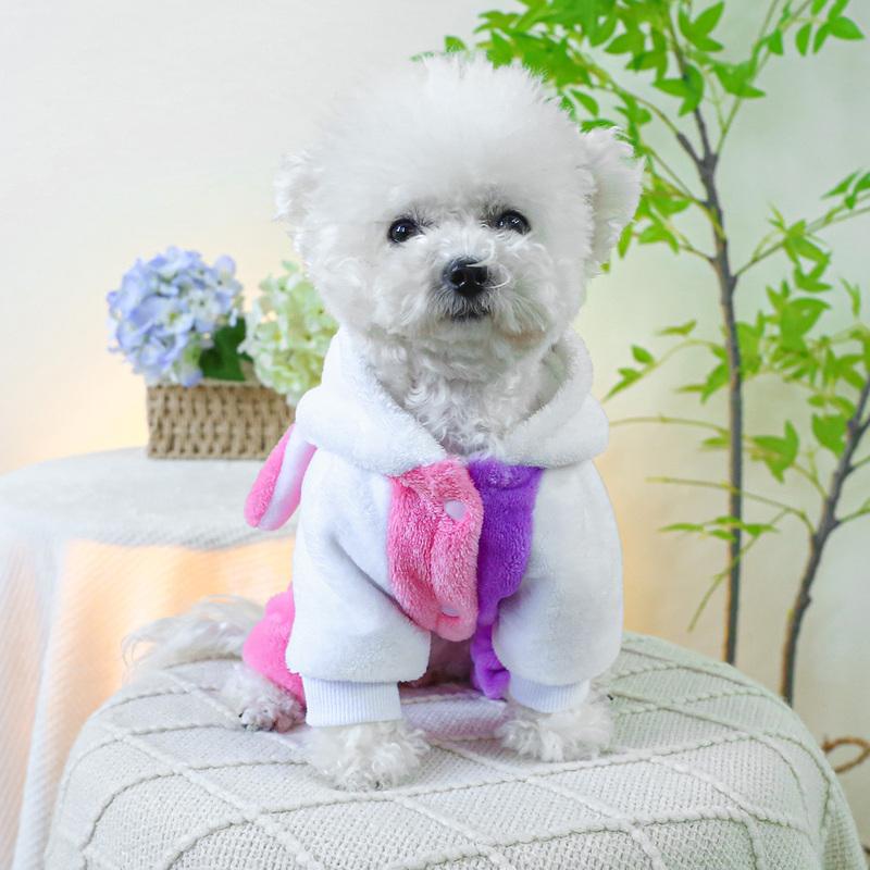 1PC Rainbow Unicorn Transformation Pet Clothes Dog Winter Thickened Warm Fleece Four-legged Hooded Open Button Clothes