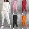Spring and Autumn Women's Casual Suit Solid Color Round Neck Long-sleeved Suit Women's Pocket Pants Trousers Women