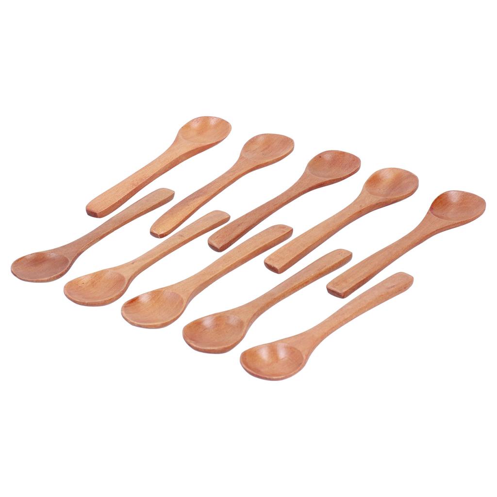 10pcs Wooden Spoon Children S Tableware Mini Round Seasoning Spoon with Long Handle for Kitchen5.1x1.2in