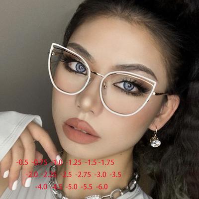 Очки с вырезом «кошачий глаз» в металлической оправе, прозрачные, модные, для миопии, «ботаник» -0.5 -1.0 -2.0 -3.0 -4.0 До -6.0