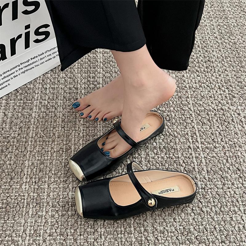 Баотоу полутапочки волшебный летний волшебный ветер вечерний бриз темперамент плоская мягкая подошва ленивые туфли квадратная голова туфли Мюллер одиночные туфли