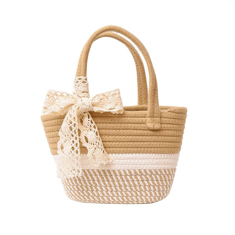 Винтажная полосатая хлопковая плетеная сумка 2024 года, новая нишевая ручная соломенная сумка для отпуска на пляже, маленькая ручная корзина