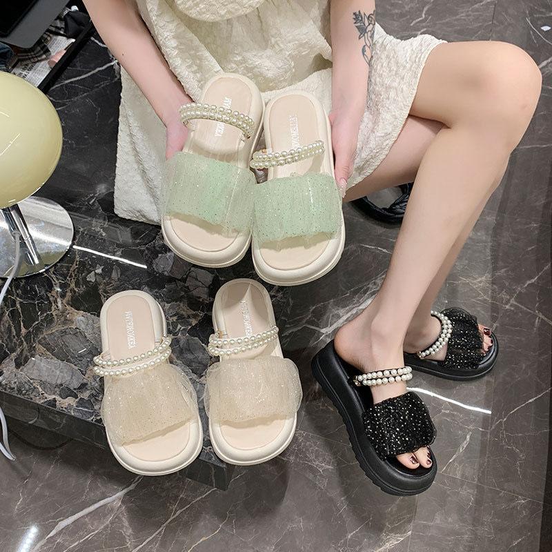 Mesh Fairy Style Two Wear Slippers for Women 2025 New Summer Outfit Thick Bottom Hundred Matching Skirts Beach Sandals