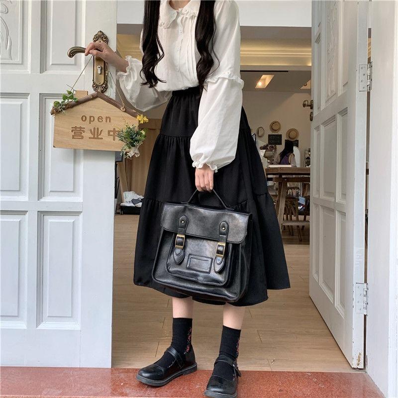 Black Long Skirts Women White Midi Skirt Autumn Soft Girl Preppy Style