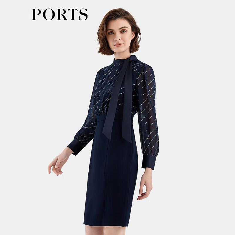 PORTS Women's Elegant Indigo Print A-Line Dress