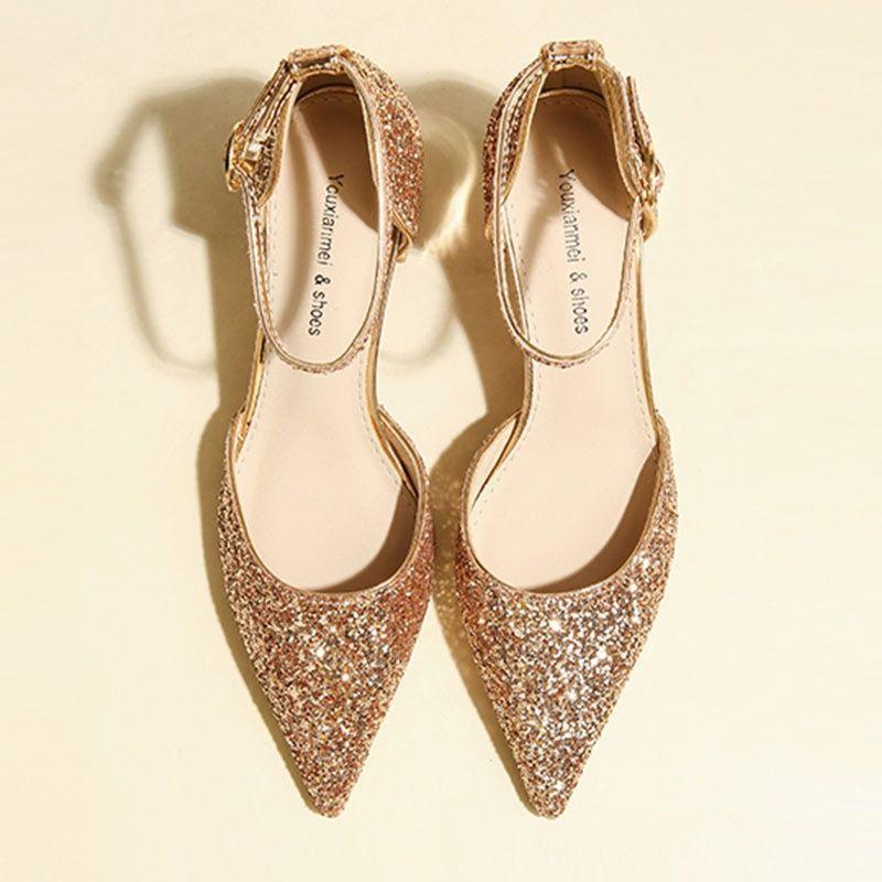 Thick heel hollow bridesmaid single shoes women's 2025 spring and summer new wedding shoes not tired feet single shoes one-word buckle high heels wome