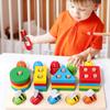 Montessori Wooden Fishing Clip Bee 3 In 1 Pillars Early Education Hand Eye Coordination Color Recognition Interactive Baby Toys