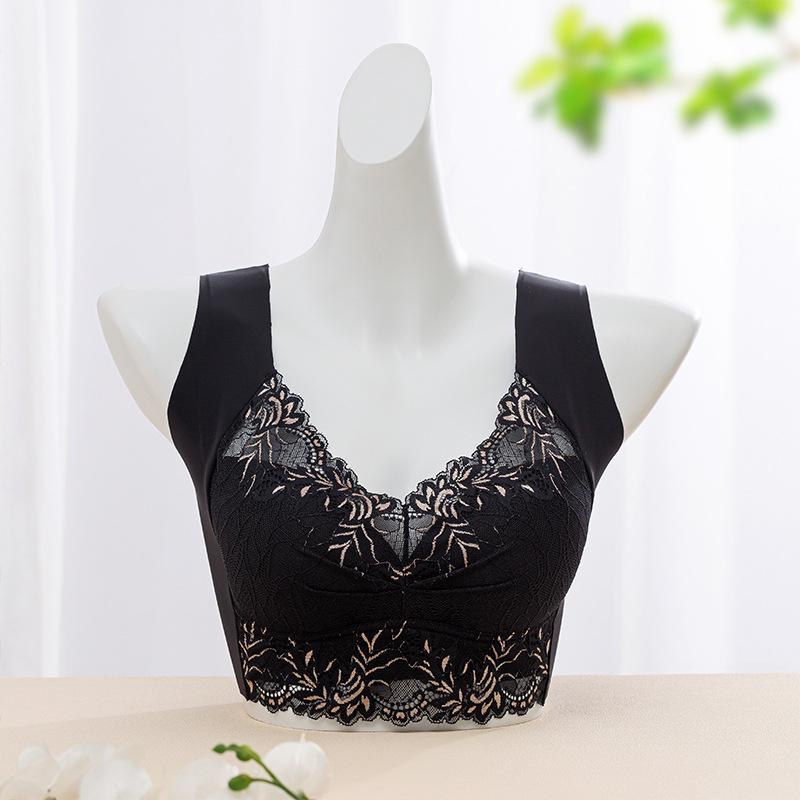 Кружевной бюстгальтер из ледяного шелка с фиксированной чашкой, закрытый бюстгальтер без стального кольца, большая регулировка груди