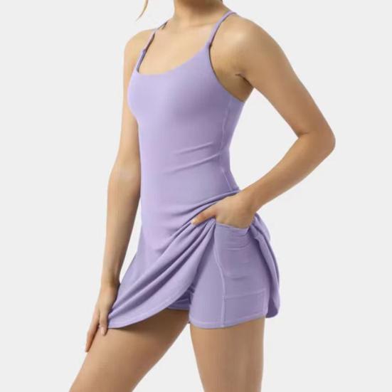 Женское теннисное платье без рукавов с шортами и карманами, на тонких бретельках, с вырезом-борцовкой, мини-платье, спортивные платья для гольфа, бега