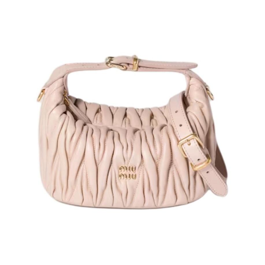 Miu Miu Matelassé Metal Logo Lambskin Tote Bag Women handbags Pink 5NE026-AFPP-F0236