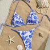 1011 Bestseller Ocean-Style Printed Striped Bikini with Halter Neck Tie and Sexy Split Bikini Can Be Worn Inside and Back