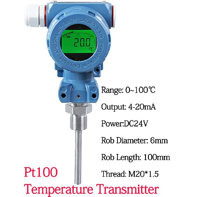 4-20mA RS485 Output LCD Display Temeprature Transmitter 0-200 Degree 0-300 Degree M20*1.5 PT100 Temeprature Signal Sensor